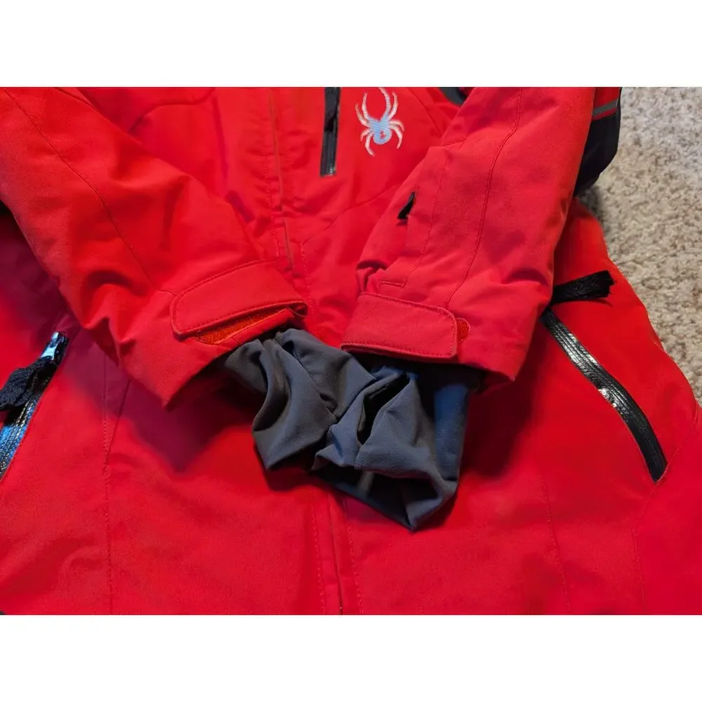 Spyder Boys Red Grey Hooded Ski Jacket Coat Winter Warm Size Kids 10